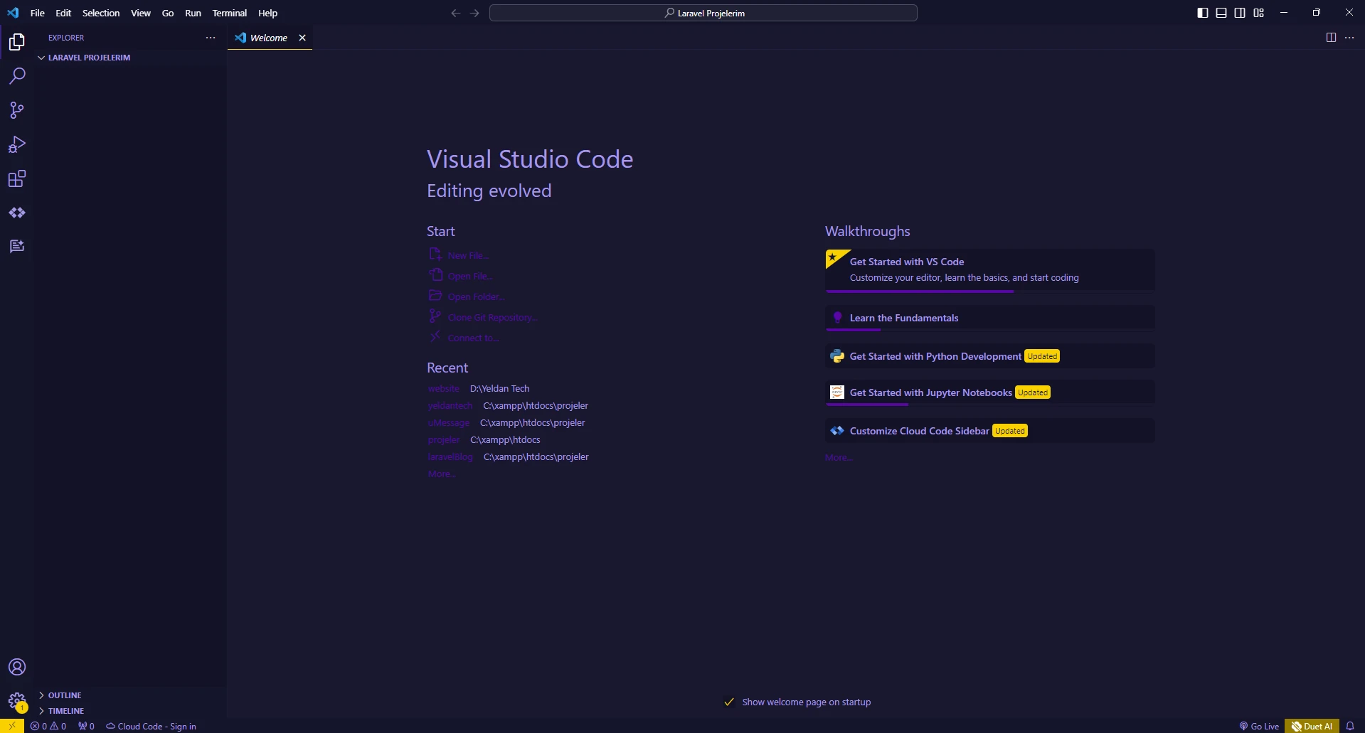 Visual Studio arayüzü